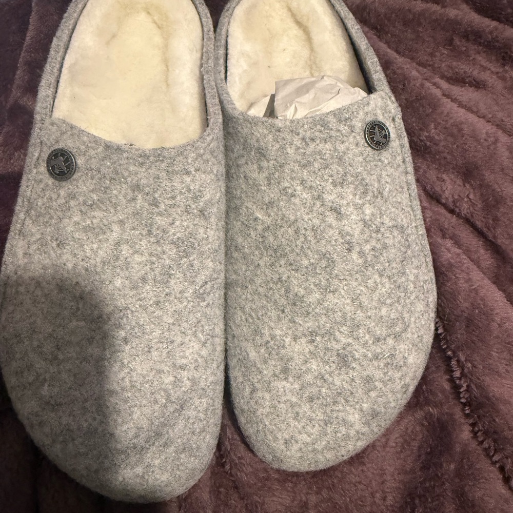 Birkenstock Gray Wool Slippers